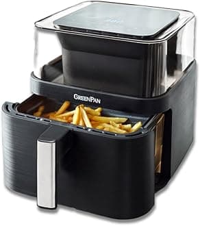GreenPan Clearview 7QT Air Fryer, 360° Window, PFAS-Free Ceramic Nonstick Drawer & Tray, Up to 400°F, 13 Presets, Shake Reminder, Keep Warm, Delay Start, Dishwasher Safe