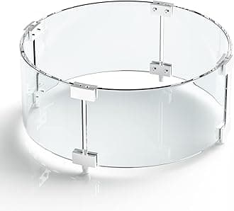 Grisun Round Fire Pit Glass Wind Guard - 17 x 17 x 6 inch for Fire Pit Burner Ring Kit 12 Inch, Thick 5/16 inch Heat-Resistant Tempered Glass Guard for Ciays and Yaheetech 28 inch Fire Pit Table