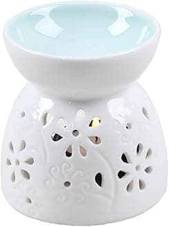 ToiM Vase Shaped Milk White Ceramic Hollowing Floral Aroma Lamp Candle Warmers Fragrance Warmer Oil Diffuser Essential Oil Lamp Aromatherapy Furnace Ceramic Incense Burner Wax Melt Warmer (Blue)