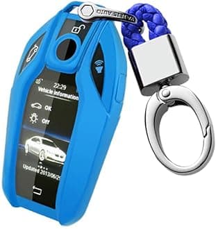 ontto Smart Display Remote Key Fob Cover Case Shell Holder with Keychain Keyring Soft TPU Key Skin Keyless Fit for BMW 5 Series 7 Series Blue