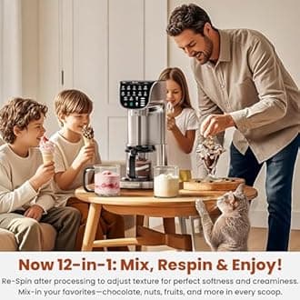 Ice Cream Maker 12-in-1 Fully Automatic Stainless Steel Homemade Sorbet, Milkshake, Frozen Yogurt & More, Easy to Clean Family Size Container