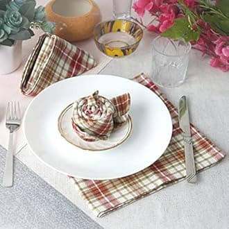 FINGERCRAFT Table Napkins 100% Cotton Yarn Dyed Thick Fabric Cloth Napkins High GSM Napkins 20in x 20in Washable and Reusable for Kitchen Hotels Wedding (Red Multi Check, Set of 12)