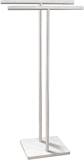 40.3 Inch Standing Towel Rack Bath Sheet Holder with Marble Design Base for Bathroom Floor 2 Tier Towel Holder Stand 304 Stainless Steel Brushed Nickel(Same Height)