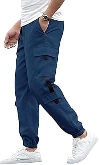 Mehrang Men's Cargo Pants, Multi-Pocket Design, Drawstring Ankle Cuffs