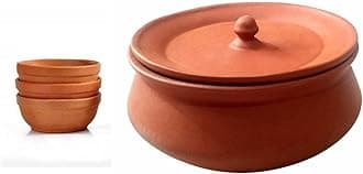 Clay Curd Pot Dahi Handi/Dal Handi/Mitti With Clay Vegetables Bawl (Curd 800Ml With 2 Bawl) - Brown
