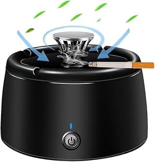 Smokeless Air Purifying Ashtray, Modern Stainless Steel, 6"L x 3"W x 6"H, 2-Speed, Portable, USB Rechargeable, Home Office