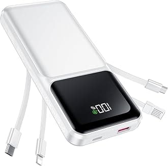 Portable Charger with Built in Cable -20000mAh Fast Charging Power Bank USB C Slim 22.5W LED Display Battery Pack 5 Outputs & 3 Inputs for Travel Essentials iPhone Samsung Phones White