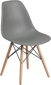 Flash Furniture Elon Series Moss Gray Plastic Chair with Wooden Legs for Versatile Kitchen, Dining Room, Living Room, Library or Desk Use