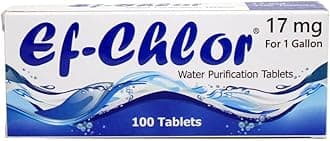 Ef-Chlor 17 Mg Water Purification Tablets - 100 Pack, 1 Tablet Purifies 3-4 Liters, Safe and Reliable Treatment, No Color or Unpleasant Taste, Sterilize Disinfect & Purify