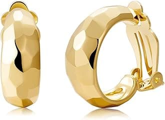 Clip on Earrings Women, 14K Gold Hoop Clip-On Earrings for Women, Hypoallergenic Non Pierced Croissant Earrings