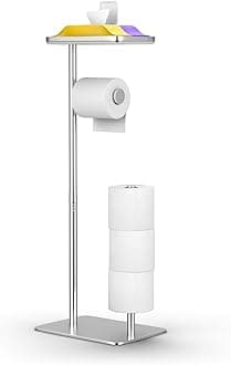 Day Moon™ Brushed Nickel Toilet Paper Holder Free Standing Toilet Paper Holder with Storage - Toilet Paper Stand and Tissue Holder for Bathroom - Toilet Paper Holder with Shelf and Wipe Holder