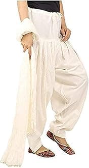 Prabha creations Women's Loose fit Cotton semi Patiyala Salwar White