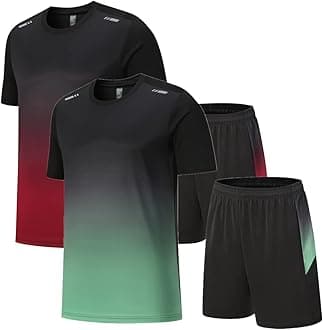 OPALOS Men Active Quick Dry Crew Neck T Shirts and Shorts Set Athletic Running Gym Workout Short