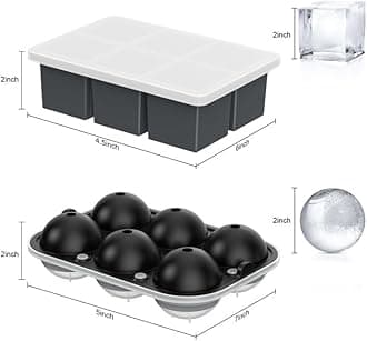 ROTTAY Ice Cube Trays (Set of 4), Sphere Ice Ball Maker with Lid & Large Square Ice Cube Maker for Whiskey, Cocktails and Homemade, Keep Drinks Chilled