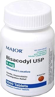 MAJOR BISACODYL STIM LAXATIVE EC BISACODYL-5 MG Orange 1000 TABLETS UPC 309047927807 by Major Pharmaceuticals
