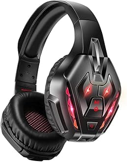 PHOINIKAS PS5 Gaming Headset For PS4, PC, Switch, Q10 Xbox One Over Ear Headset With Stereo Sound, Detachable Mic, Wireless Headphones 5.3 Headphone Only For Laptop/Phone/Tablet, 40H Plyatime (Red)