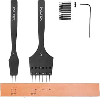 Removable Circle Leather Hole Punch Lacing Stitching Professional Working Hand Tool Kit Round Hole Puncher Craft Chisel Cutting Punches Kits 2nd Generation 5mm-(2+6)