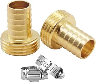 Hooshing 2PCS Solid Brass Garden Hose Repair Kit 5/8" barb x 3/4" Male GHT Thread Hose End Mender Water Hose Connector with Stainless Clamp