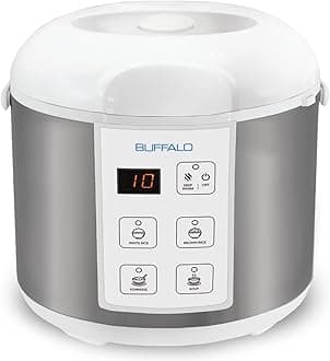 - Buffalo Classic Rice Cooker with Clad Stainless Steel Inner Pot - Electric Rice Cooker for White/Brown Rice, Grain - Easy-to-clean, Non-Toxic & Non-Stick, Auto Warmer (10 Cup)
