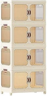 4 Layer Storage Cabinet with Doors, Stackable Plastic Storage Bins with Lid and Wheels, Durable and Spacious Multi-Purpose Cabinet for Home, Office, or Kitchen (White, 53x32x117cm)