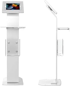 Anti-Theft Mobile Workstation - CTA Locking Floor Stand Kiosk w/Secure Enclosure, Keyboard Tray & Storage for iPad A16 - iPad Pro 11" M4 - Air 11" M3 & M2 - Galaxy Tab A & More - White (PAD-PARAFWK)