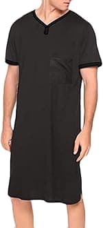 Generic Nightgown for Men Short Sleeve V Neck Nightshirt Loose Fit Solid Color Sleep Shirts Comfy Soft Lightweight Nightwear 2024 Black, XX-Large