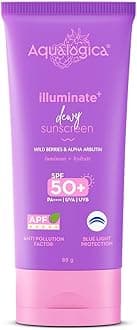 Illuminate+ Dewy Sunscreen SPF 50+ PA++++ with Wild Berries & Alpha Arbutin - 80 g | Broad Spectrum SPF 50+ PA++++ | UVA/B & Blue Light Protection | Anti-Pollution Factor (APF) Technology | In-Vivo Tested | Evens Skin Tone | Fragrance-Free & No White Cast | For Luminous & Sun Protected Skin