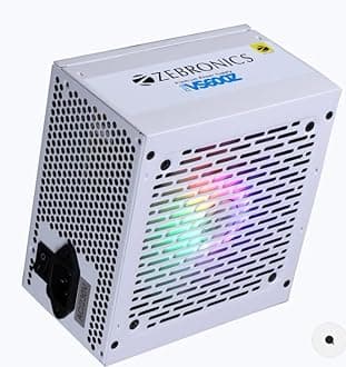 ZEBRONICS VS600Z 600W Premium Power Supply with Silent 120mm RGB Fan, Long Flat Cables, PCIe x 1, SATA x 4, 12V 36A (Max.), Over Voltage/Over Current/Short Circuit Protection (White)