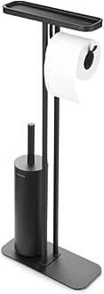 – Brabantia - Mindset Toilet Butler - Bathroom Shelf, Toilet Roll Holder & Hygienic Toilet Brush - Corrosion Resistant Steel - Stable & Non-Slip Base - Infinite Grey - 75.5 x 12.5 x 29 cm