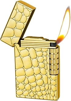 Lighters Soft Flame Lighter Traditional Flame Cigar Lighter with Adjustable Flame Dial Vertical Ignition Roller Good for Gift Outdoor Camping Hiking Fishing Grill Adventure Candle (Gold01)