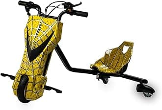 36V Electric Drift Trike for Kids | 8" Front Motorized Wheel & PU Rear Wheels with LED Lights | Variable Speed Ride-On | Suitable for Ages 8-14 | Unique Stylish Designs (Yellow Spider)