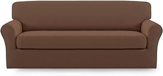 2 Pieces Microfiber Stretch Sofa Slipcover – Spandex Soft Fitted Sofa Couch Cover, Washable Furniture Protector with Elastic Bottom Kids,Pet (Sofa, Brown)