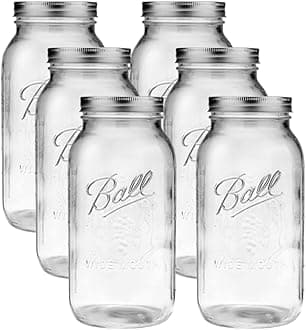 64oz Wide Mouth Jars with Lids & Bands 6 Pack Jars | Half Gallon Large Glass Mason Jar for Food Storage with airtight Lid, 0.5 Gallon Glass Jar with Lid and Bands, Set of 6