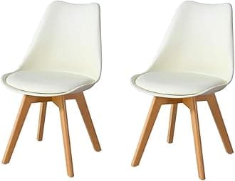 TUKAILAi 2 PCS Cream Dining Chairs with Wood Legs Retro Padded Seat Lounge Chairs Kitchen Chairs Living Room Reception Chairs