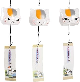 Falytemow Japanese Wind Chimes Cute Cat Small Wind Bells Handmade Glass Japanese Style Pendant for Home Decors (3 pcs White)