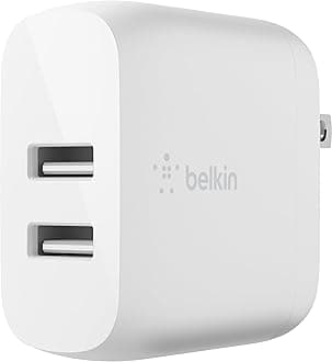 Belkin USB Charger, 2 Ports, 24W (12W USB-A x 2), Foldable Plug for iPhone 13 / 12 / 11 / SE / iPad / Android Phones BOOST↑CHARGE WCB002dqWH-A