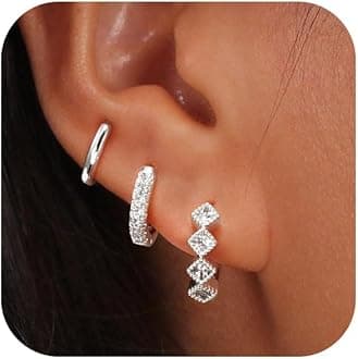 Gold Hoop Earrings Set for Women Trendy, 14K Gold Plated Chunky Hypoallergenic Small Diamond Cartilage Hoops Cute Cubic Zirconia Dangle Stud Earrings Jewelry Gifts