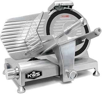 KWS Metal Collection MS-10DT Commercial 320W 10-Inch Meat Slicer Anodized Aluminum Base with Teflon Blade + Blade Removal Tool, Frozen Meat/Cheese/Food Slicer Quiet [ ETL, NSF Certified ]