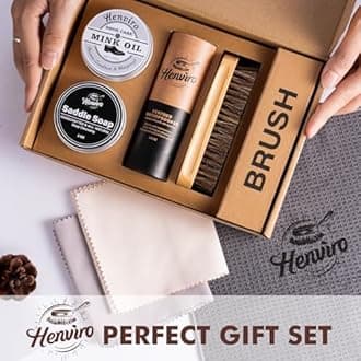 Henviro Leather Boot Care Kit - 9 PCS Saddle Soap, Mink Oil, Shoe Brushes, Waterproofing Wax, and More