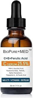 BioPureMED 25% Vitamin CE+Ferulic Acid Serum for Face: Brightening Anti Wrinkle Serum with Tripeptide-5, Retinol, Hyaluronic Acid: Best Korean Organic Vitamin C Serum/Face Moisturizer for Face