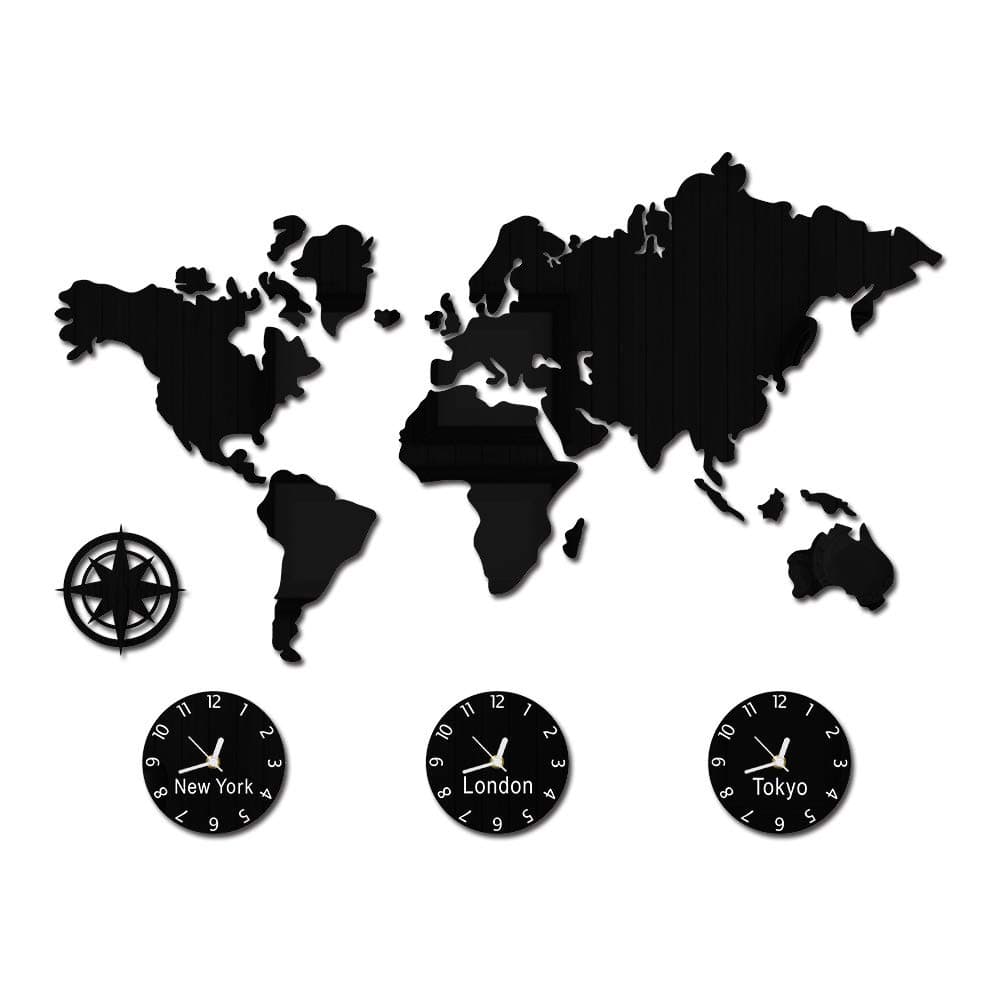 World Map Large Wall Clock Personalized City Time Zone Battery Operated Silent Non Ticking Wall Watch Office Geographic Wall Art Decor (Normal Design)
