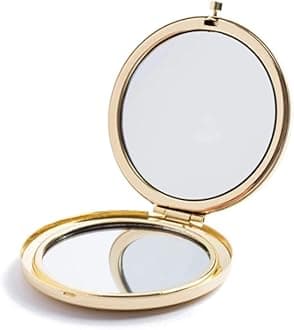 HREW Magnifying Compact Mirror for Purses with 2 x 1x Magnification, Folding Mini Pocket Double Sided Travel Makeup Mirror,Perfect for Purse, Pocket and Travel,Gold