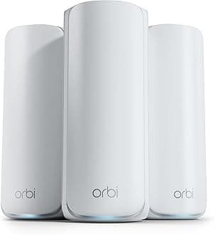 - Orbi 770 Series Tri-Band WiFi 7 Mesh Network System (RBE773) - Router + 2 Satellite Extenders, Security Features, Up to 11Gbps, Covers up to 8,000 sq. ft., 100 Devices, 2.5 Gig Internet Port