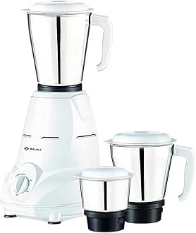 Bajaj Rex Indian Mixer Grinder 500W|Mixie For Kitchen With Nutri-Pro Features White|3 SS Mixer Jars For Heavy Duty Grinding|Extra International Adaptor|1 Month Warranty|2 Year Motor Warranty