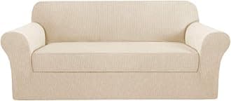 H.VERSAILTEX 2 Piece Sofa Slipcovers Couch Cover High Stretch Furniture Cover for Sofa Fit Sofa Width Up to 90 Inch, Lycra Spandex Jacquard Fabric Sofa Protector - Sofa Large Size - Natural