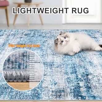 Area Rugs 9x12 Living Room - Washable Rug Modern Abstract Soft Large Neutral Non-Slip Carpet Indoor Floor Thin Carpets for Bedroom Dining Room Farmhouse Nursery Home Office Blue Grey