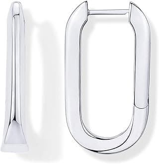 PAVOI14K Gold Plated Sterling Silver Posts Geometric Hoop Earrings for Women | Trendy Geo Long Oval U-Shaped Link Triangle Huggie Hoops Earring