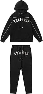 Embroidered Trapstar Tracksuit for Men and Women, Unisex Trapstar Shooters Suit, 2 Piece Sports Jogging Set Autumn Winter, Fleece Hooded Sweatshirt and Pants (Color : 8841 black, Size : X-Larg