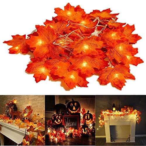 Thanksgiving Decorations Lighted Fall Garland, 20 LED Maple Leaf String Lights, Battery Powered Harvest Fall Garlands String Light, Perfect Decoration for Autumn Halloween Christmas (Warm White)