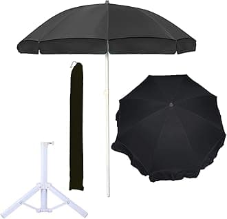 OUTO Outdoor Garden Umbrella with Stand Holder Big Size Waterproof Heavy Duty Cloth Balcony Shedding Cantilever Patio Canopy for Rain & Sunshade Protection (7ft Height/42in Rib Arm Length, Black)